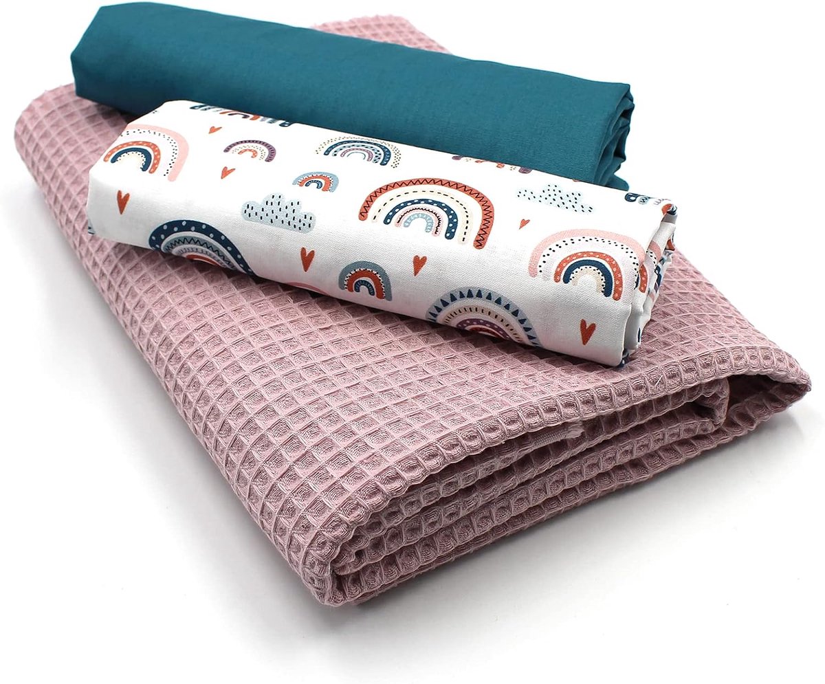 Stof, op kleur afgestemd, wafelstof, 100% katoen, Tex Standard 100 (regenbogen, pastel wit, set 02)