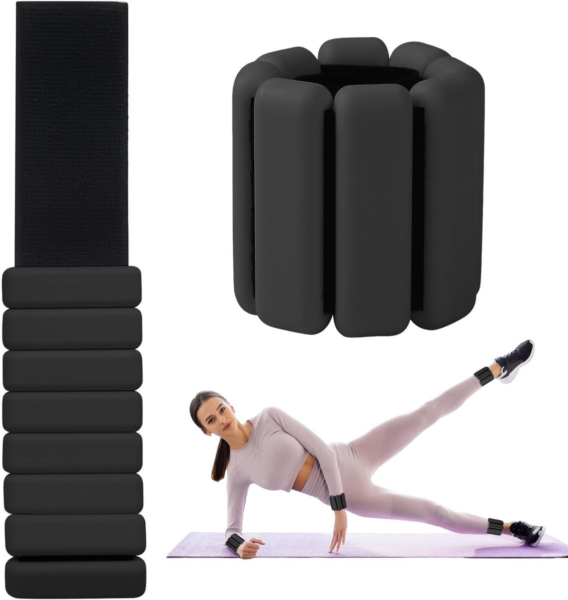 2 stuk(s) Verstelbare Set Enkel- en Polsgewichten voor Fitness, Hardlopen, Yoga, Pilates, Revalidatie, Pool voor Benen en Handen Zwart