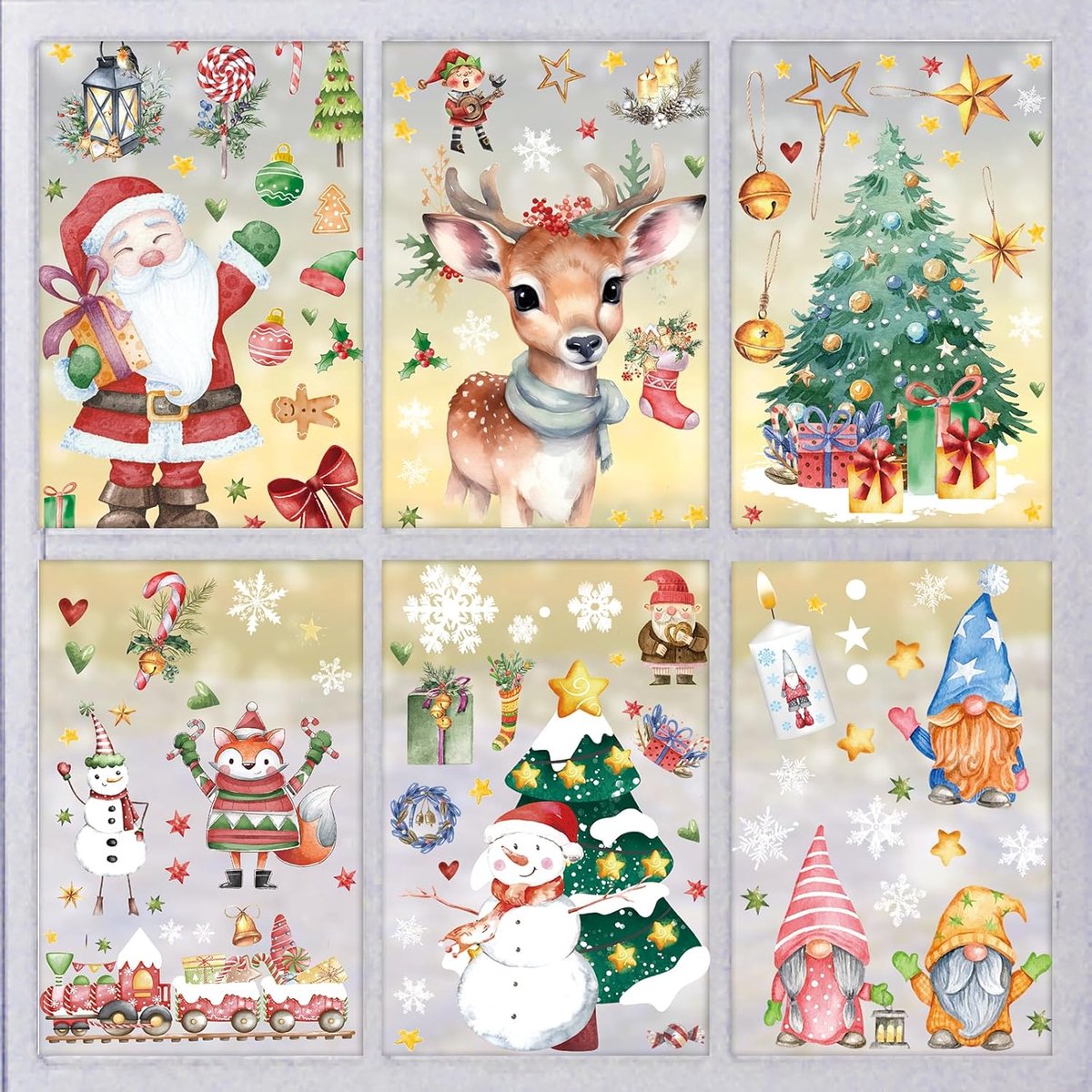 Raamstickers, SILARLAIT 10 Vellen Kerststickers Herbruikbaar & Dubbelzijdig ontwerp & Statische, Kerst Decoratie Feestversiering, Raamsticker Kerst Decoratie Set