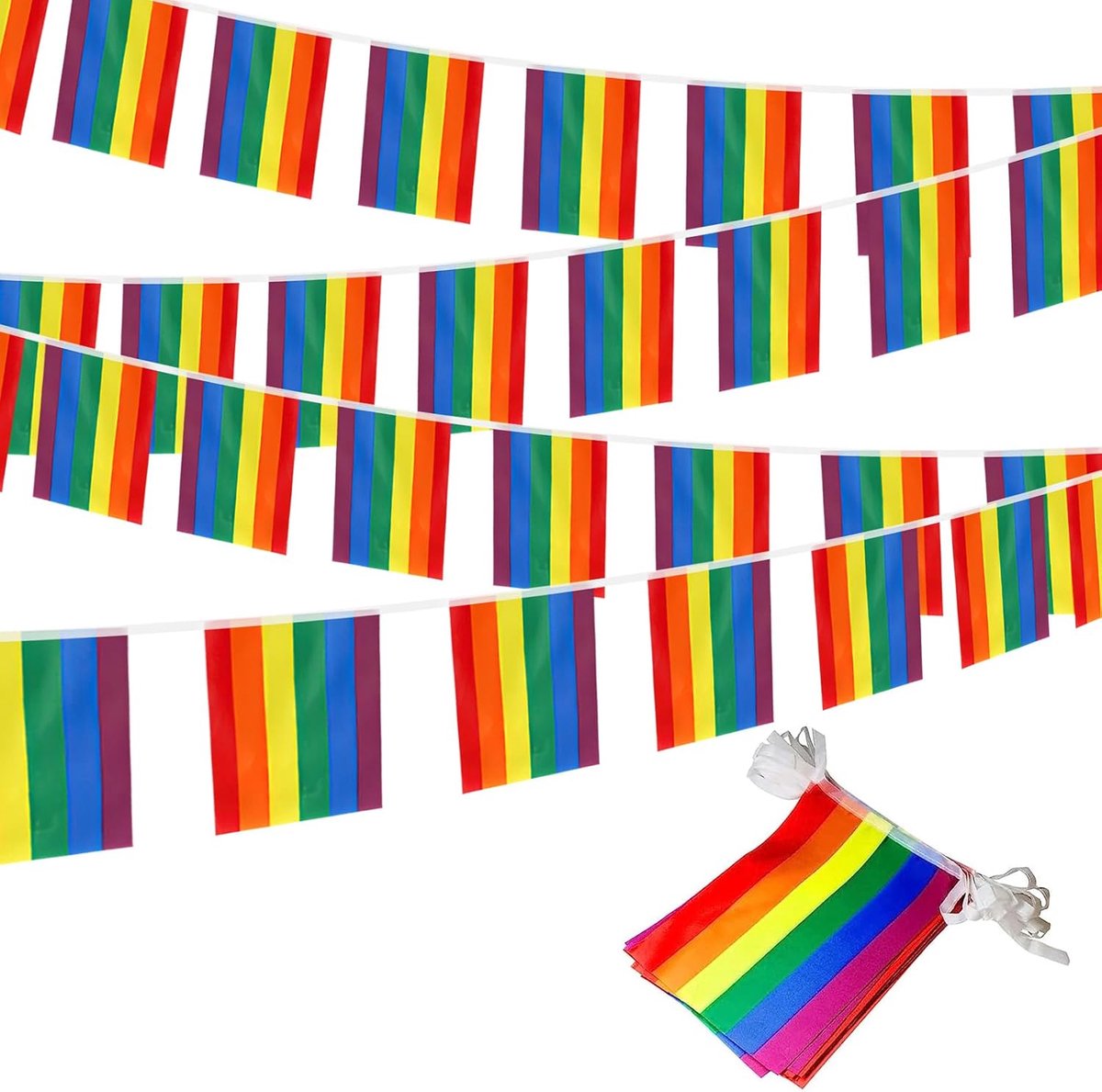 Regenboogvlaggen, gay pride-vlag, kleine regenboogvlag, weerbestendig, regenboogvlag, outdoor, slinger, voor binnen, buiten en tuin, Pride Month paradefeest, decoratie, 10 meter