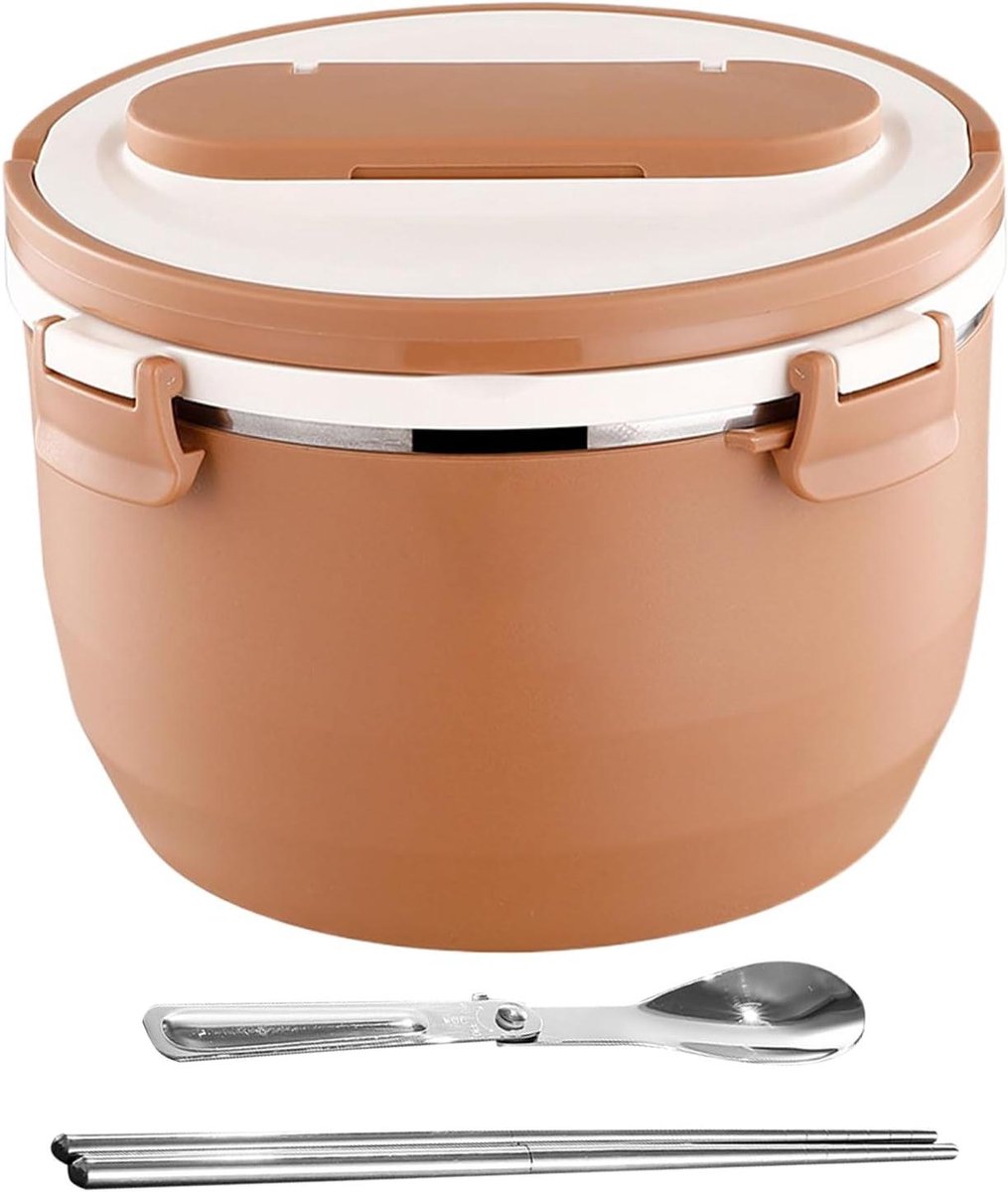 Geïsoleerde lunchbox - Thermos container - Maaltijden meenemen - Lekvrij ontwerp - 17 x 17 x 13 cm - Kaki