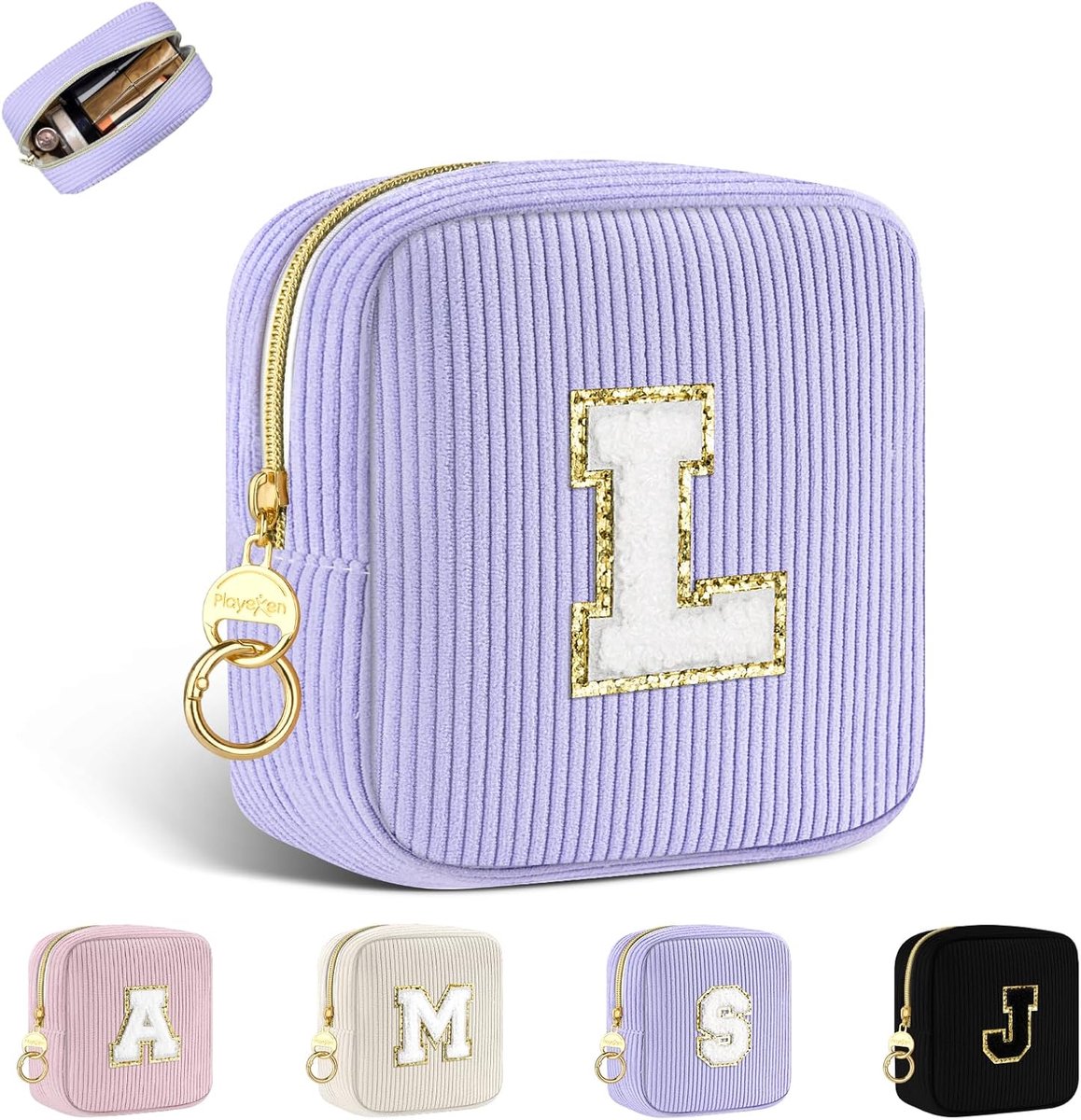 Cosmetic bag klein - licht lilac - gepersonaliseerd met initialen - ideaal voor reizen - SnelShoppen
