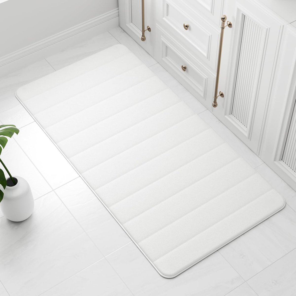 SnelShoppen - Memory Foam Badmat 60 x 120 cm Wit - Ultrazachte Antislip Badkamermat, Super Absorberend en Comfortabel voor Douche en Bad
