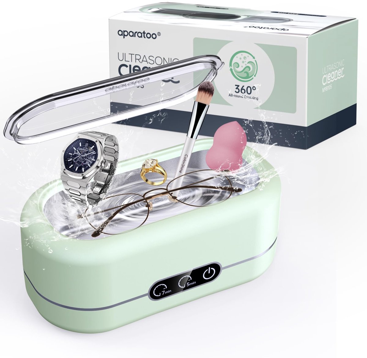 SnelShoppen - Ultrasoon reinigingsapparaat 48000 Hz, 350 ml brillenreiniger met 2 modi, ideaal voor sieraden, horloges, ringen en brillen - Groen