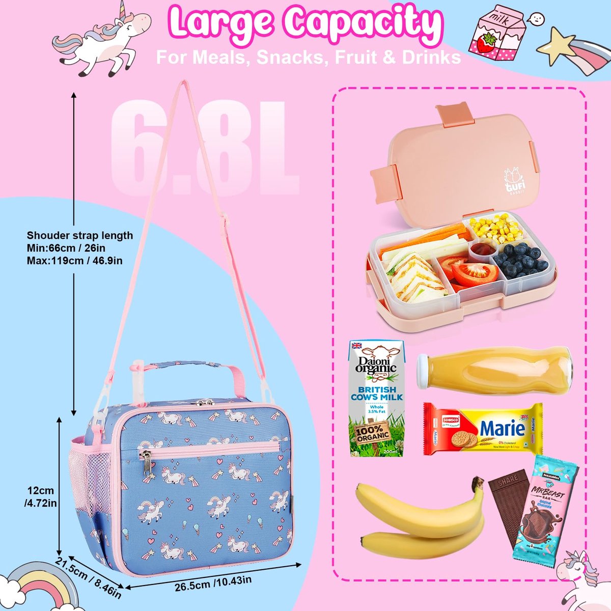 SnelShoppen - Geïsoleerde lunchtas voor kinderen en volwassenen, waterdichte koeltas met verstelbare riem, ideaal voor school, werk, picknick, kleine
