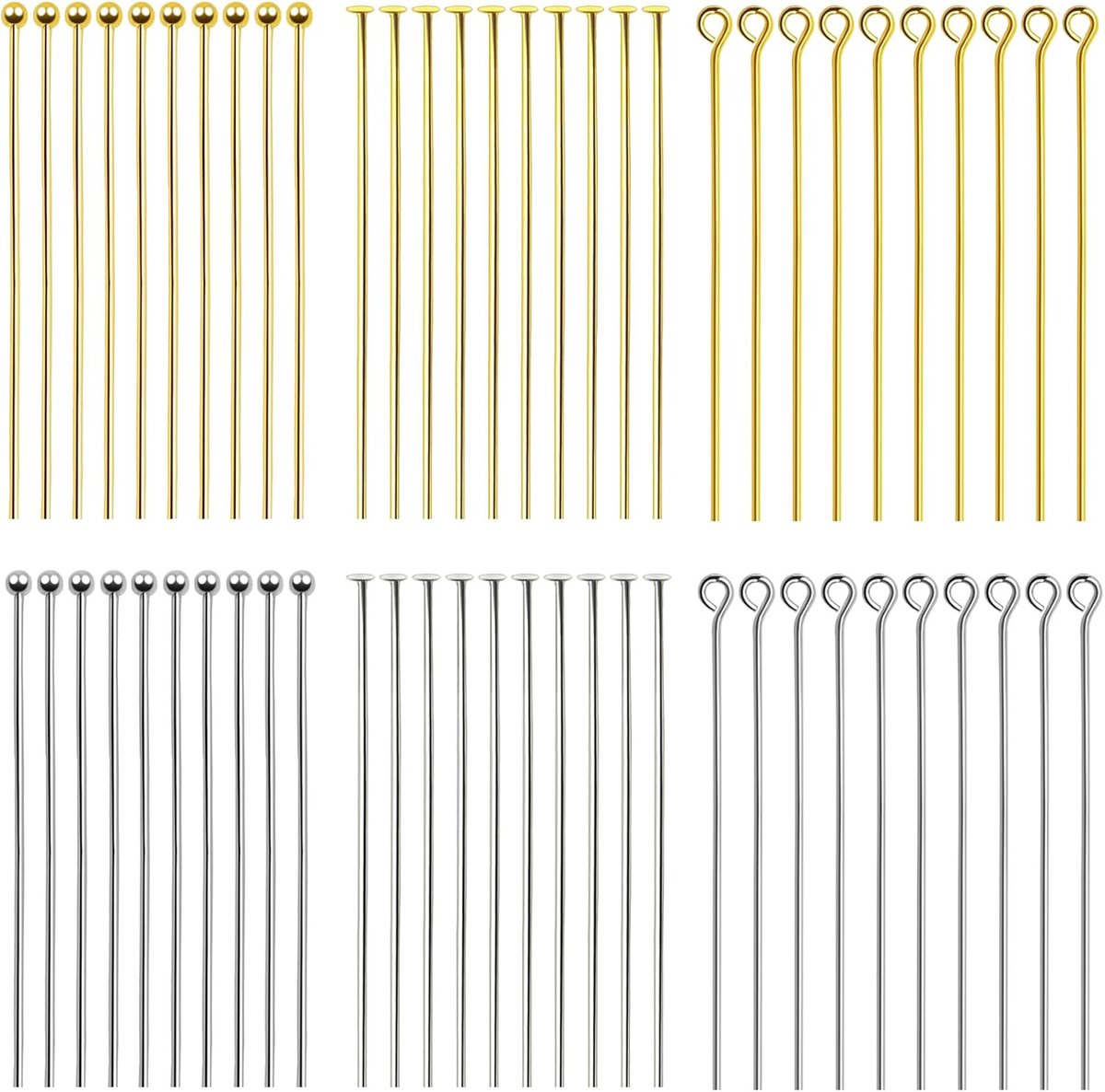 300 stuks Klinknagels Gouden Zilver 50 mm Metaal Kettelpennen Prisma Pennen Oogpennen Kogelkopstift Hoofdspelden voor doe-het-zelf Sieraden Maken