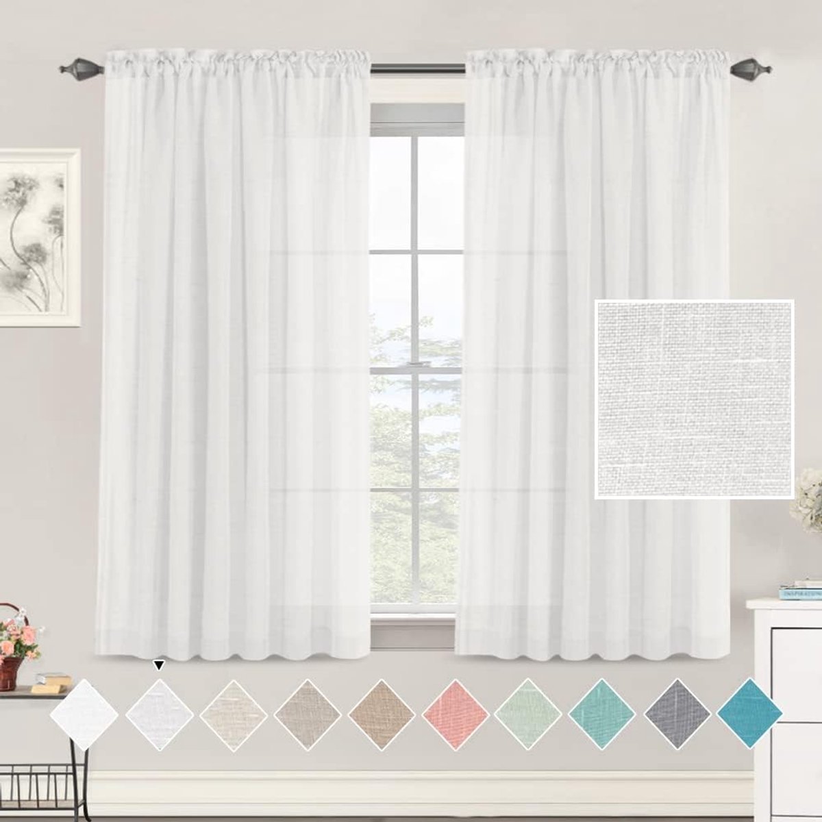 gordijnen, halftransparant, voile, schuifgordijnen met plooiband voor woonkamer, slaapkamer, 2 stuks, 150 x 150 cm (b x h)