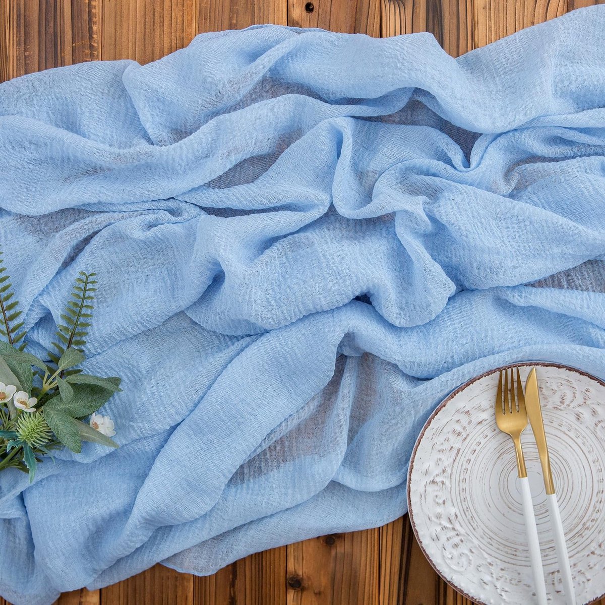 Mousseline Tafelloper Bruiloft Decor Stof Lichtblauw Tafelloper Kaasdoek 3m x 80cm Aqua Blauw