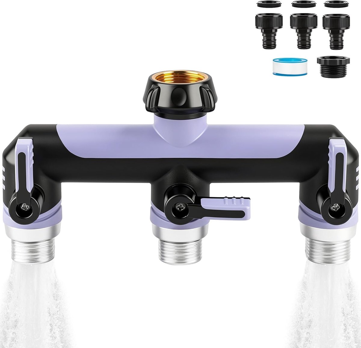 Waterverdeler 3-voudig, 3-weg verdeler water | 3-weg verdeler, lekvrij, koude- en uv-bestendig, voor tuin, irrigatie, camper, binnen, wasmachine, paars