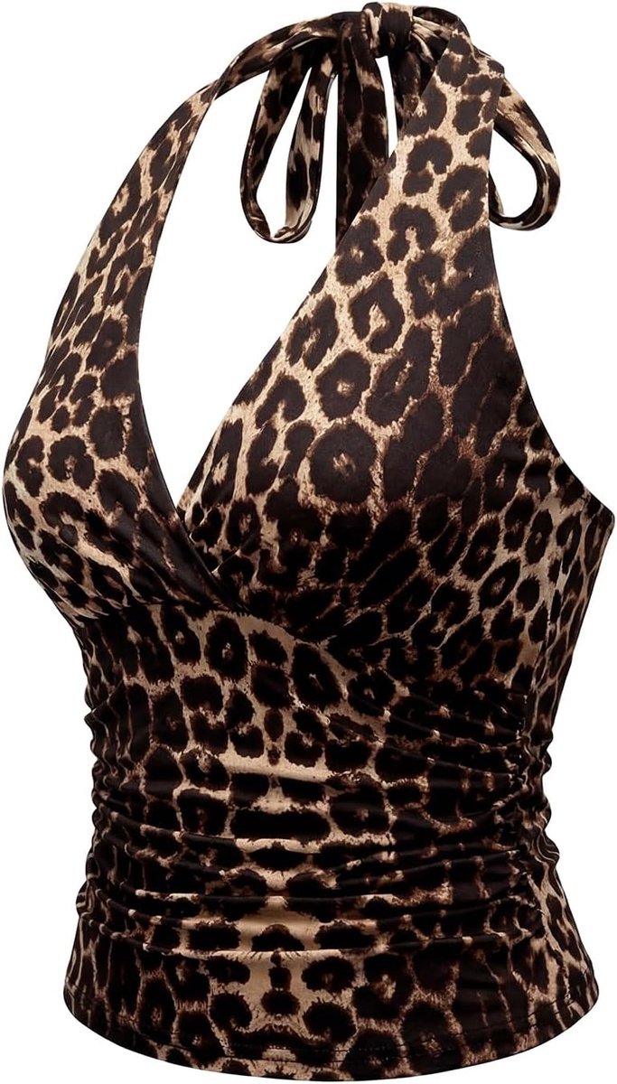 top met schouderbandjes voor dames, met luipaardpatroon, sexy top met blote rug, zachte elastische festivaloutfit voor club, vakantie en dagelijks gebruik