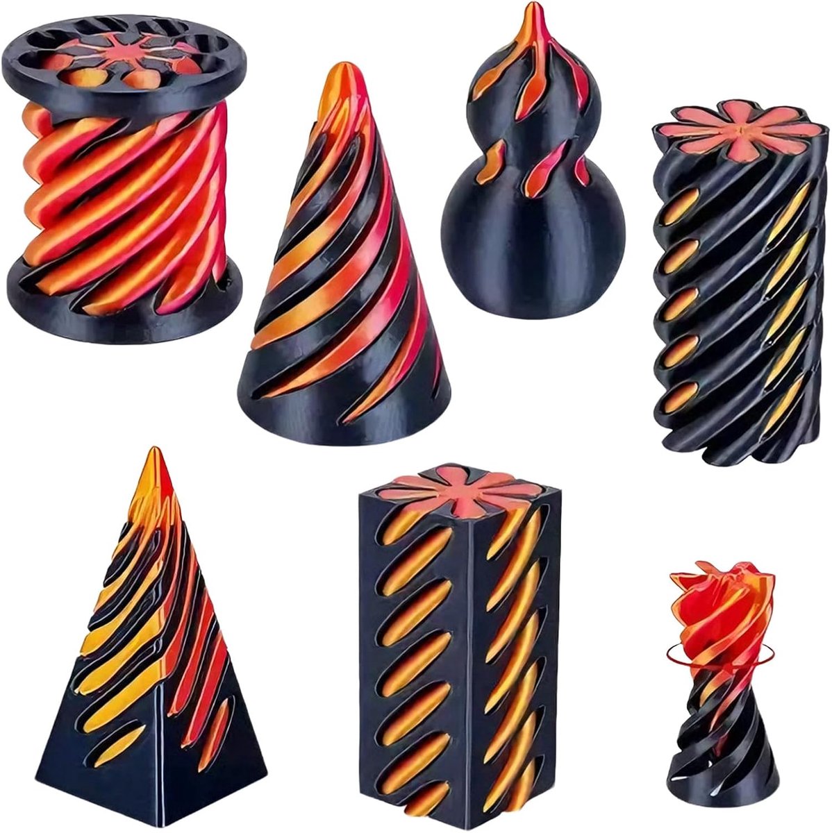 fidgetspeelgoed, 6 stuks, 3D-bedrukte kegelspeelgoedset, piramidespiraal, passthrough voor stressvermindering, anti-stress speelgoed voor concentratie, fidget toys voor volwassenen (C)