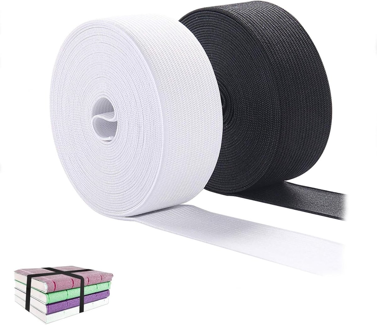 Elastische band om te naaien, 2 stuks 10 meter broekelastiek, 3 cm breed, elastische banden om te naaien, elastische band, brede elastiek, robuuste rol elastische band, voor broekelastiek