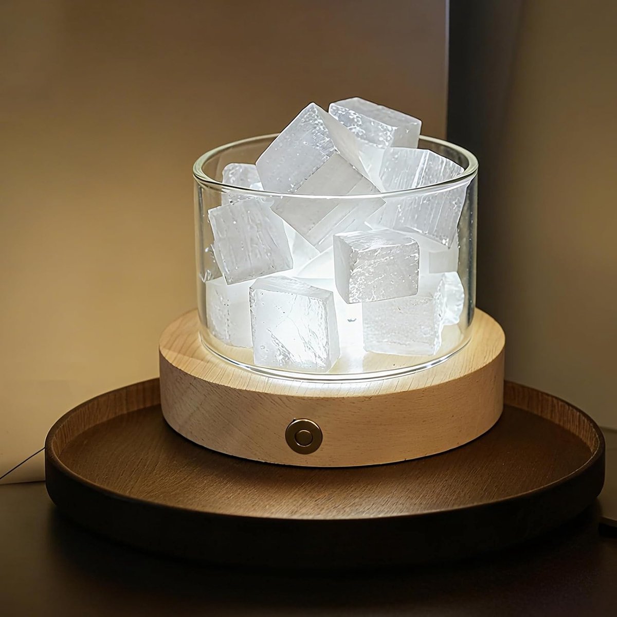 nachtlampje met houten led-basis, chakra natuursteen, edelstenen, lamp voor kristaltherapie, meditatie, stressvermindering, reiki, yoga, voor energiereiniging