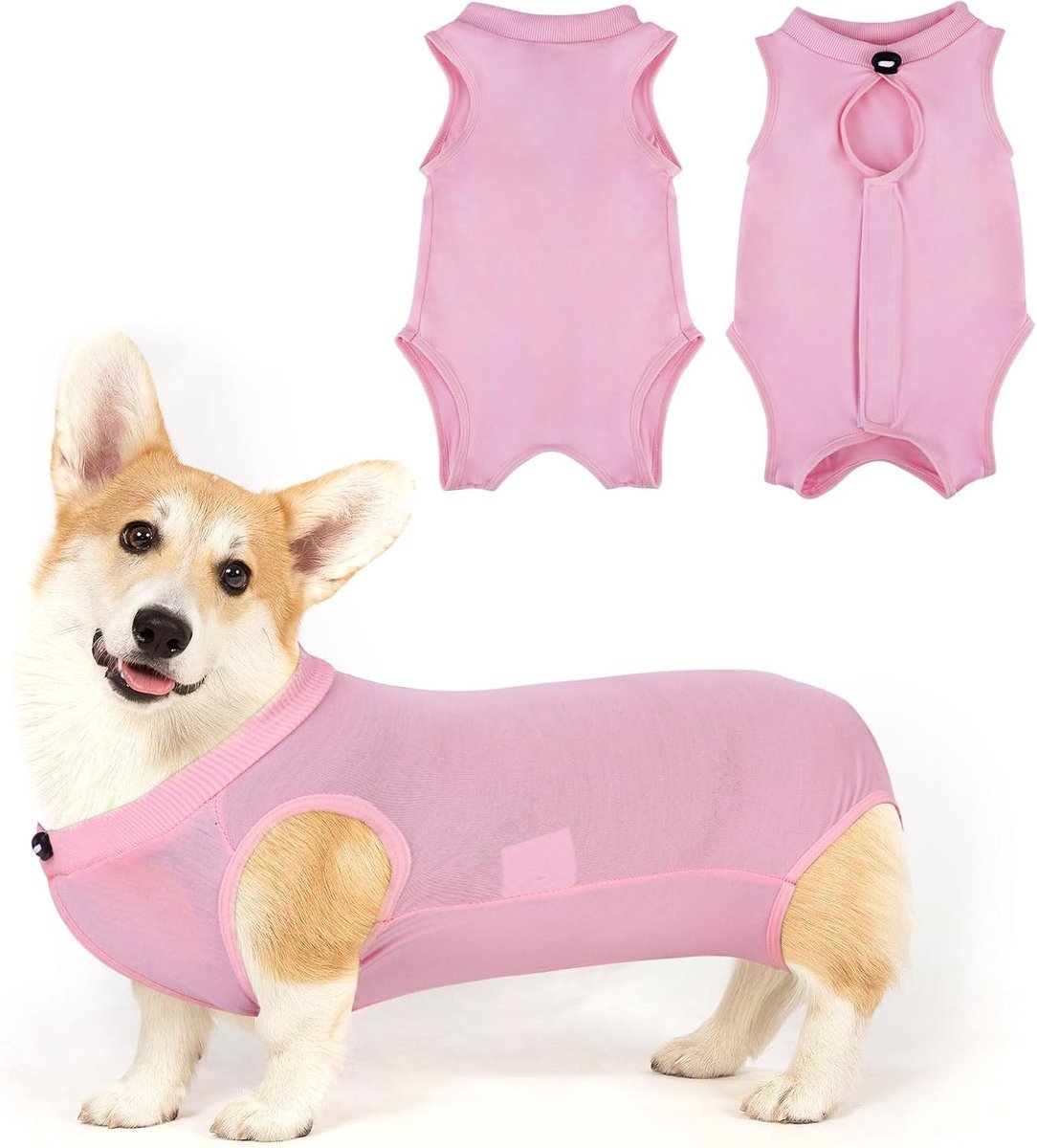 Herstelpak voor honden, katten na operatie, gestreept na chirurgie, eendelige salypak, bodysuit na operatie, voor grote en kleine honden, puppy (roze, L)