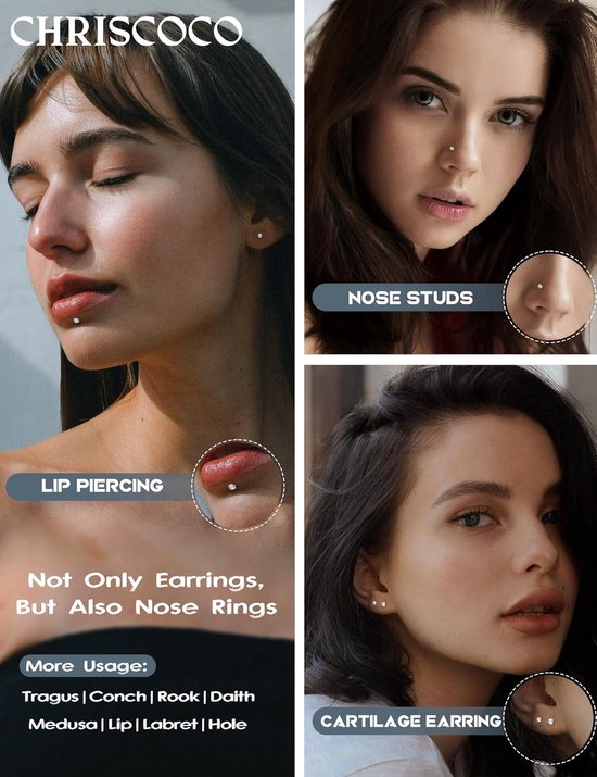 4-8 Stuks G23 Titanium Helix Piercing Sieraden Draadloze Tragus Conch Labret Lip Medusa Piercing Sieraden Neuspiercing Platte Achterkant Kraakbeen Oorbellen Zilver Goud Tragus Stud — afbeelding 2