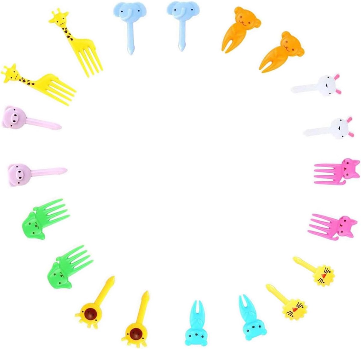 fruitvork met dierendecoratie, schattige voedsel-picks voor cake, dessert, fruitschaal, herbruikbaar, mini-taartpick bento box, feestaccessoires (willekeurige stijl) (20)
