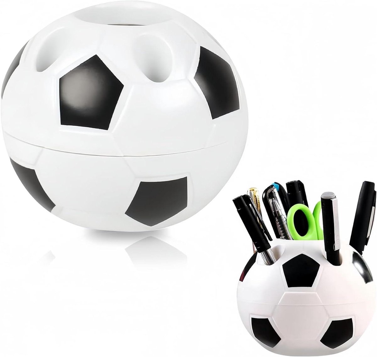 Pennenhouder Voetbal - Bureau organizer - Bureau organiseren - Voetbalvorm design - 10x10x10 cm - Zwart en wit