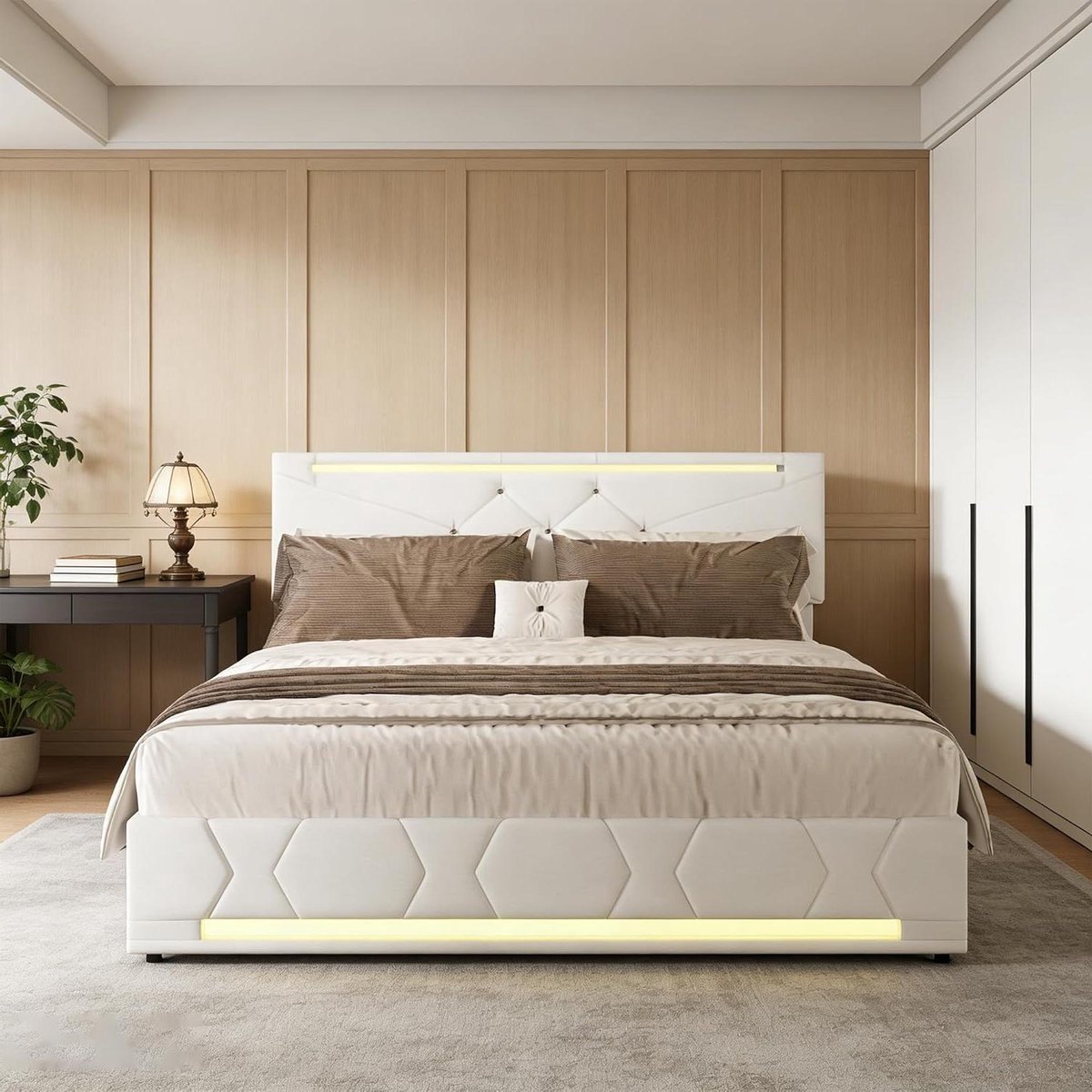Gestoffeerd Bed - Opbergbed Bedframe - Ruimte Besparen - Verstelbaar Hoofdeinde - 140 x 190 cm - Grijs