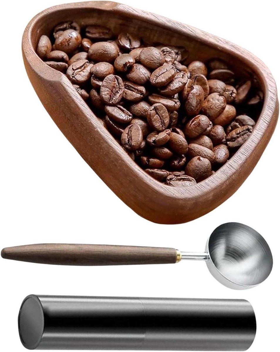 Doseerbeker Koffie - Maatbeker Set - Koffie Bereiden - Compleet met Lepel - 10 x 85 x 28 cm - Houtkleurig