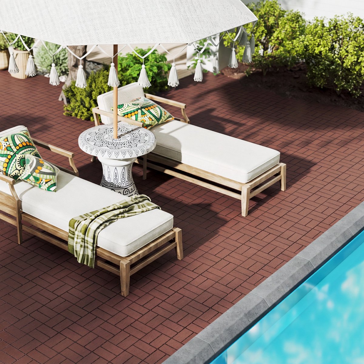 Froadp 22 stuks balkontegels in houtlook terrastegels 30x30cm decoratieve kunststof tegels voor terras kliktegels vloerbedekking balkontegel waterbestendig onderhoudsvriendelijk - 2m² roodbruin geruit type