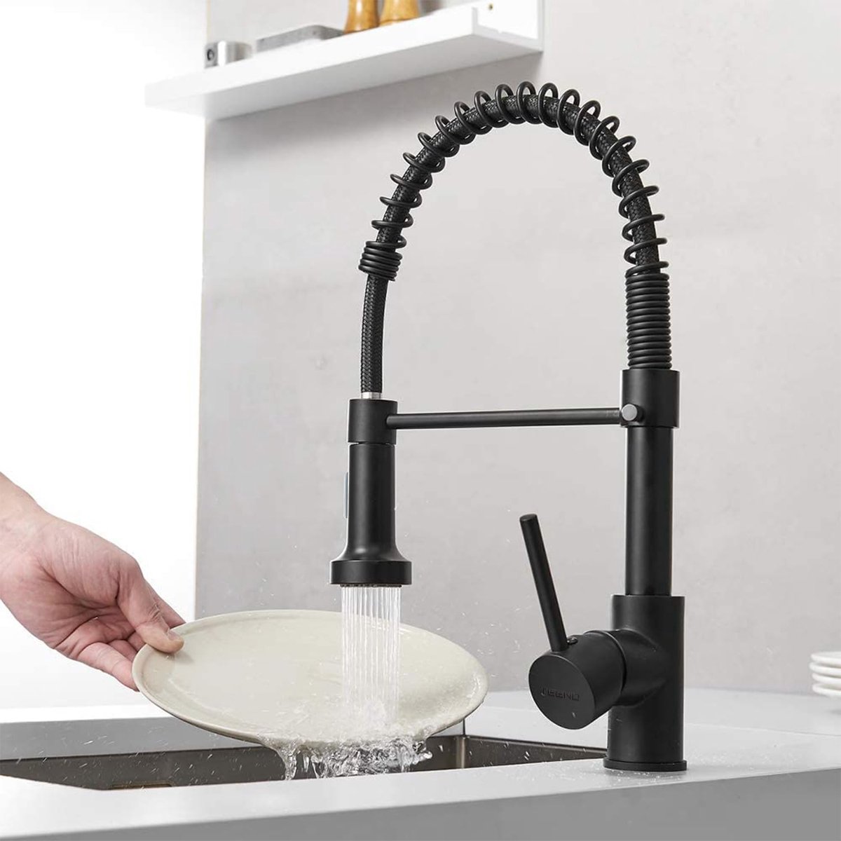 SnelShoppen - Keukenkraan met 360° Draaibare Handdouche, Veerkraan met 2 Modi, Zwart, Perfect voor Keuken en Huishouden