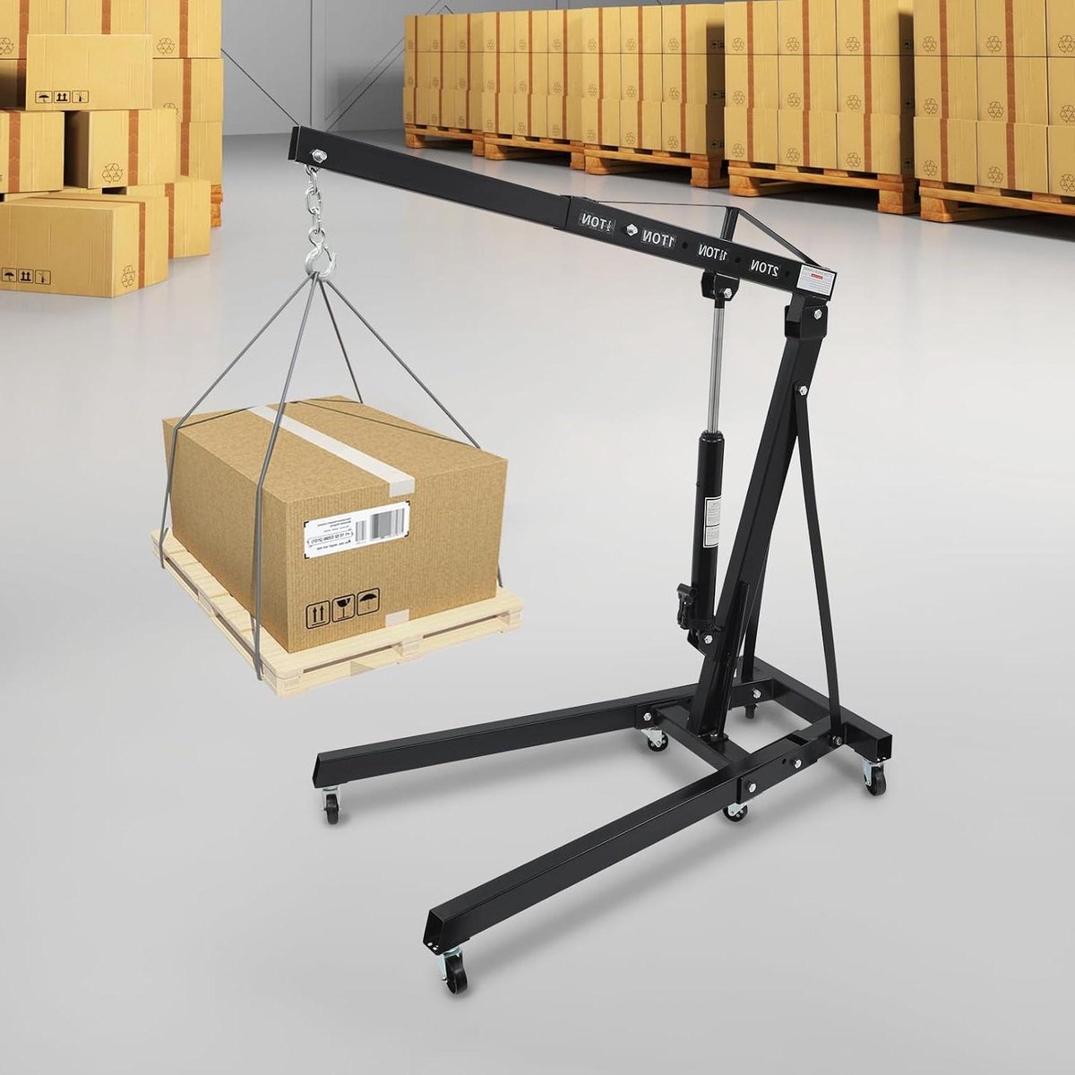 Klapbare Werkplaatskraan - Motorkrik Hydraulisch - Zware Lasten Hefen - Trapeziumvormige Basis - 2000 kg 2 meter - Zwart