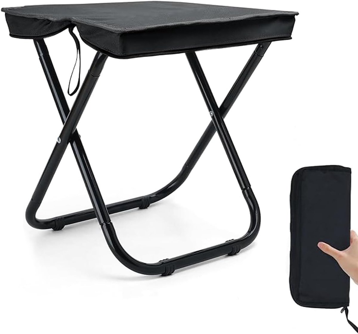 Vouwbare Campingstoel, Lichtgewicht Opvouwbare Kruk voor Buitenactiviteiten, Tuinieren, Strand en Vissen met Opbergtas (Zwart)