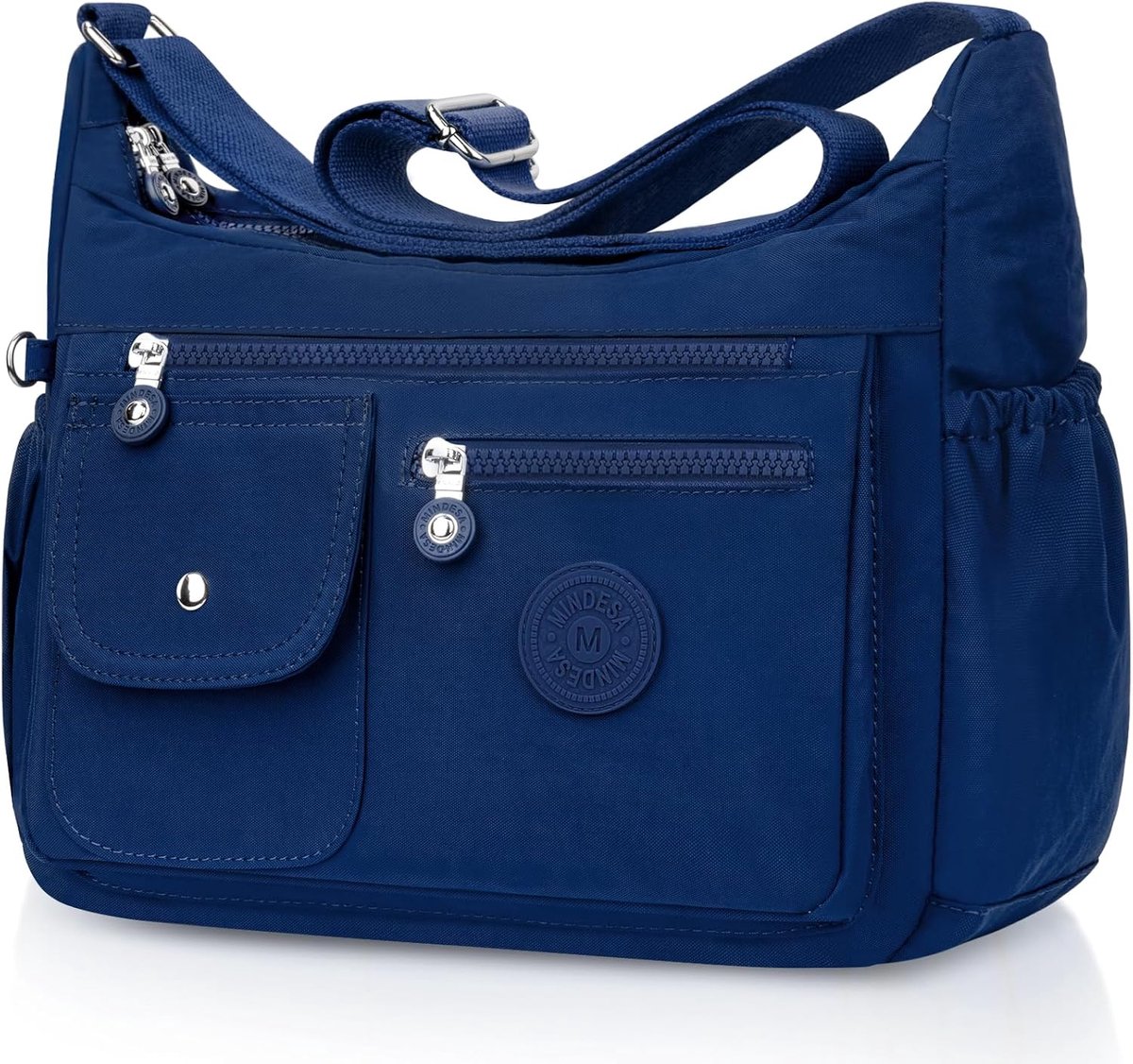 SnelShoppen - Schoudertas Dames Groot Nylon Waterdicht Crossbody Bag Met Veel Vakken Lichte Messenger Bag Verstelbaar Voor Winkelen Reizen School Blau