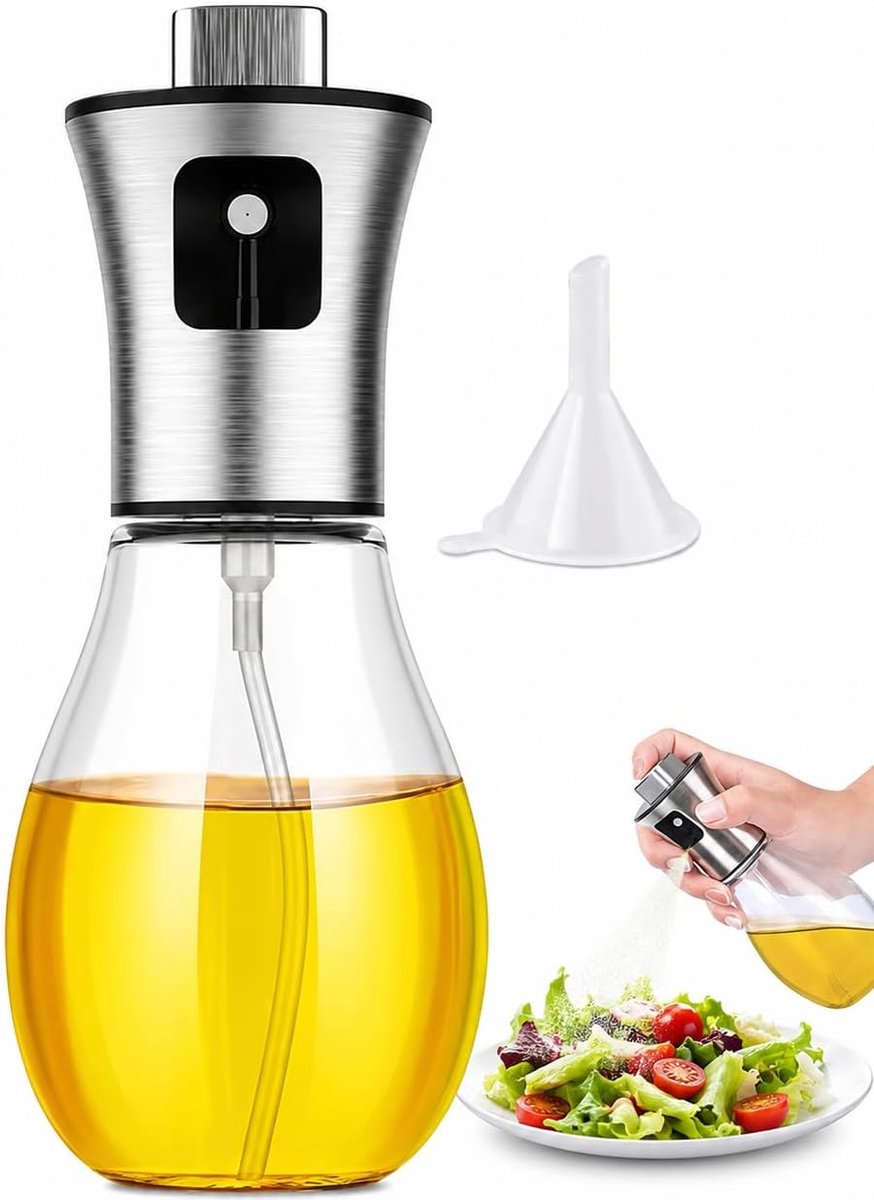 Fles - Olie Spray en Spuitfles voor Olijfolie, Azijn - Oliedispenser in Levensmiddelenkwaliteit - Roestvrij Staal voor Salade, BBQ, Luchtfriteuse - 200ml