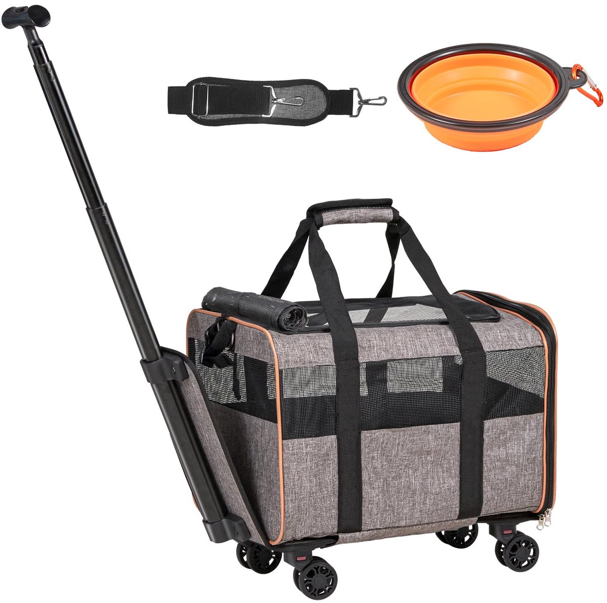 SnelShoppen - Cat Draagtas op Wielen voor Honden en Katten tot 9,9 kg - Opvouwbare Dieren Carrier met Telescopische Handgreep, Schouderriem, Zelfvergr