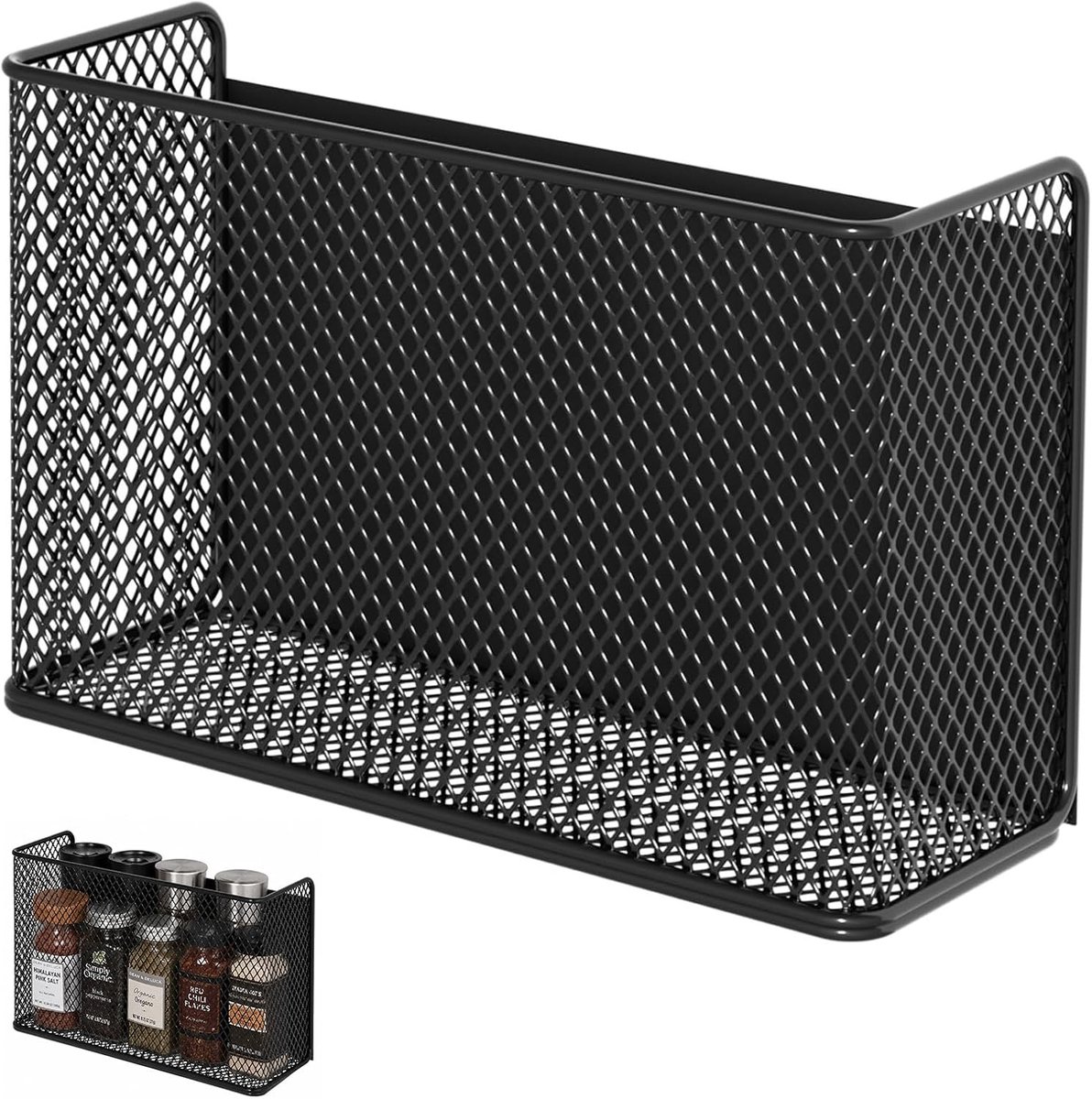 zonder boren, kruidenrek, magnetisch, zwart, voor kruidenpotjes | Magnetisch kruidenrek voor koelkast, organizer met magneetstrips voor keukenorganisatie, wasgoed, 24 x 7,5 x 15 cm