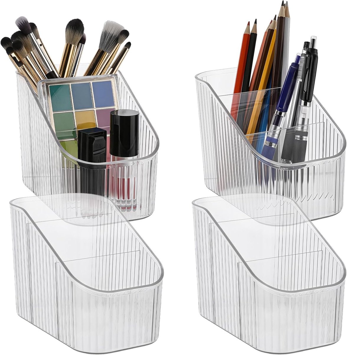 4 vintage gestreepte make-up kwasten houder 3 sleuven grote capaciteit display standaard, Helder