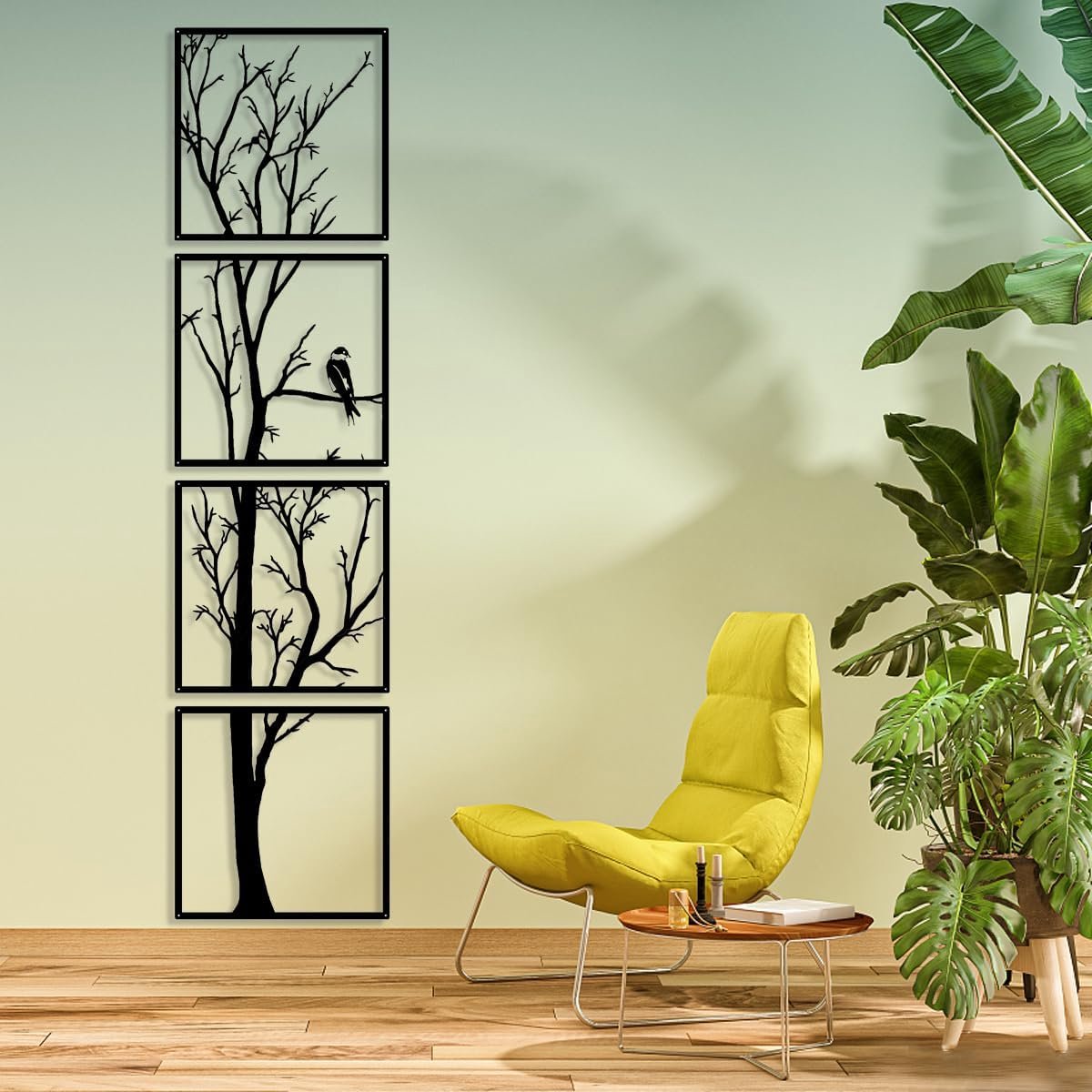 4 Stuks Metaalmuurdecoratie, de Boom 4 panelen van het Muurkunstmetaal, Modern, Metaal, de Lente, Boom