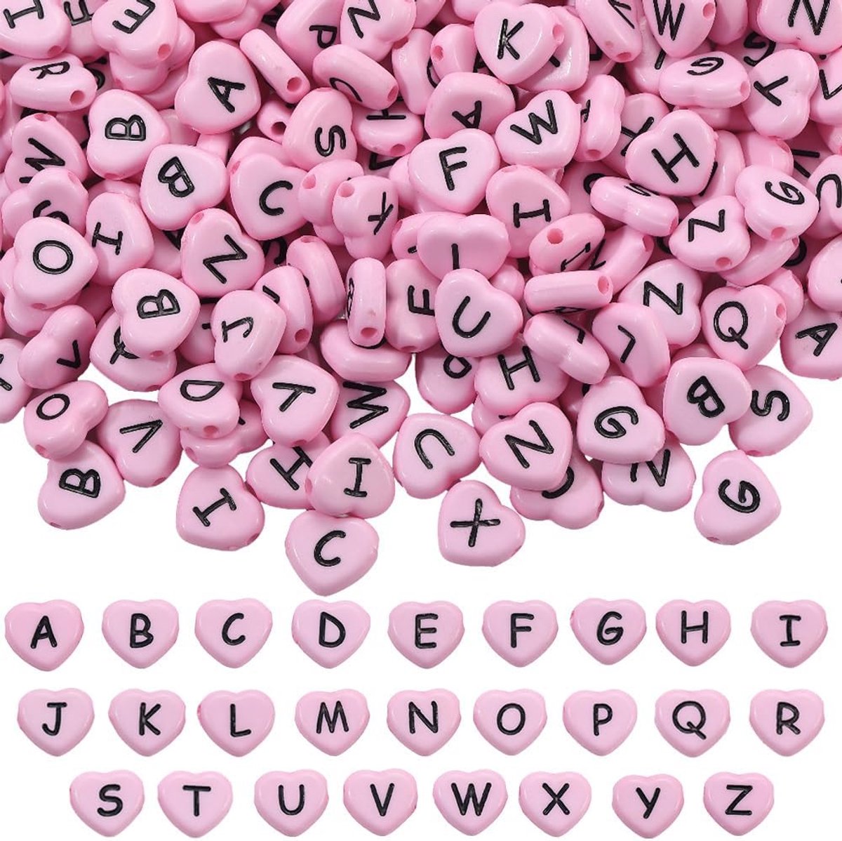 Kralen, ambachtelijke alfabetkralen, Valentijn, ondoorzichtige willekeurige zwarte letters, kleine losse pony-afstandhouders, bevindingen voor het maken van