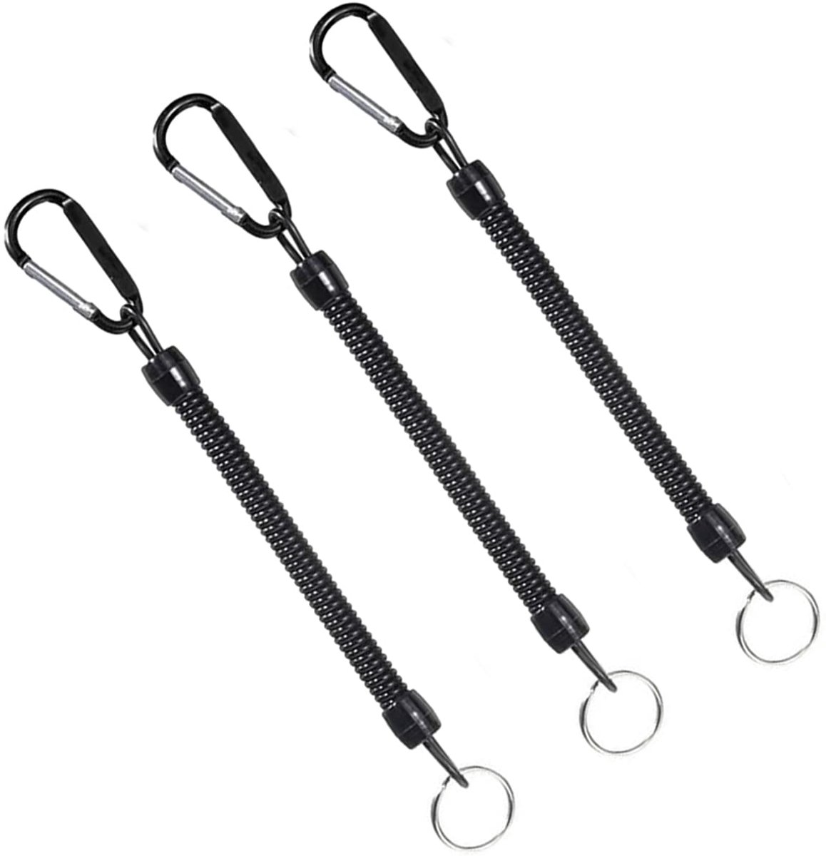 3 stuks spiraalsleutelhangers, uittrekbare sleutelhangers, hengelkoorden, boottochten, touwen, karabijnhaak, sleutelhanger met touw, gereedschap voor boottochten, kajakken, camping en jacht