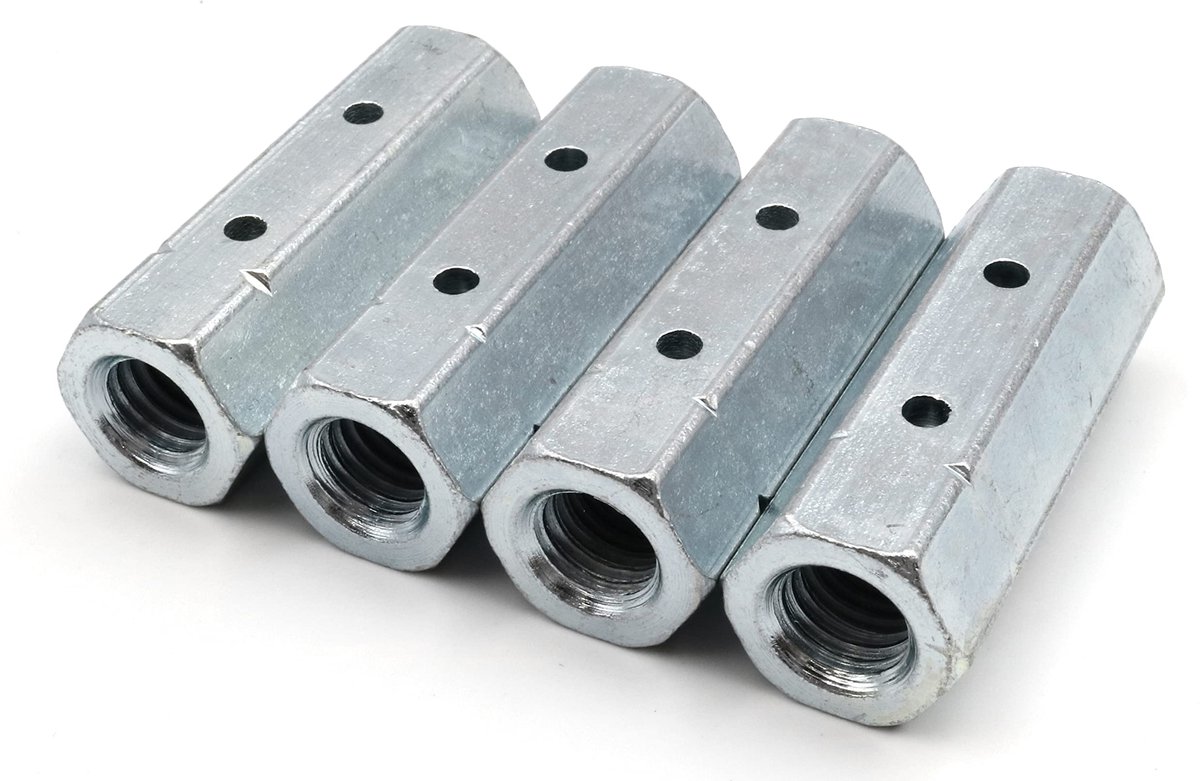 4x stangmoer M12 x 55 mm DIN 1479 zeskant spanschroefmoer binnendraad draadstang staal verzinkt