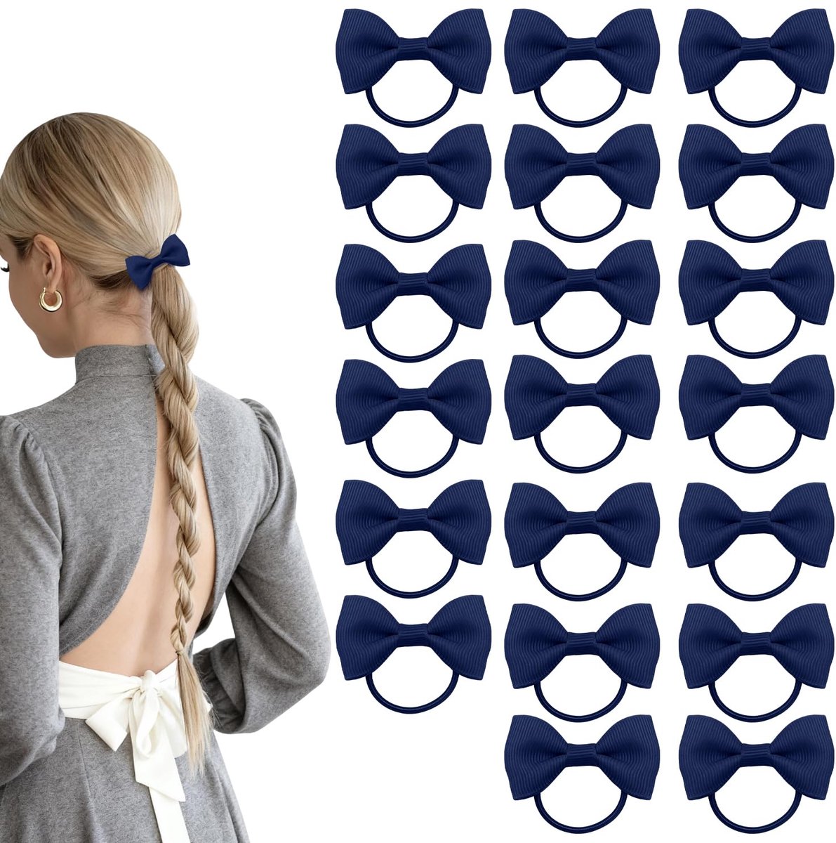 20-delige Blauwe Haaraccessoires Strikjes Scrunchies | Marineblauwe Haarelastiekjes voor Kinderen, Peuters en Vrouwen School Dagelijks
