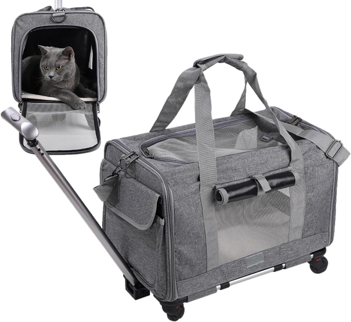 Huisdier Reistas - Dierenmand Trolley - Veilig Vervoer - Verbeterde Wielen - 46x28x39 cm - Grijs