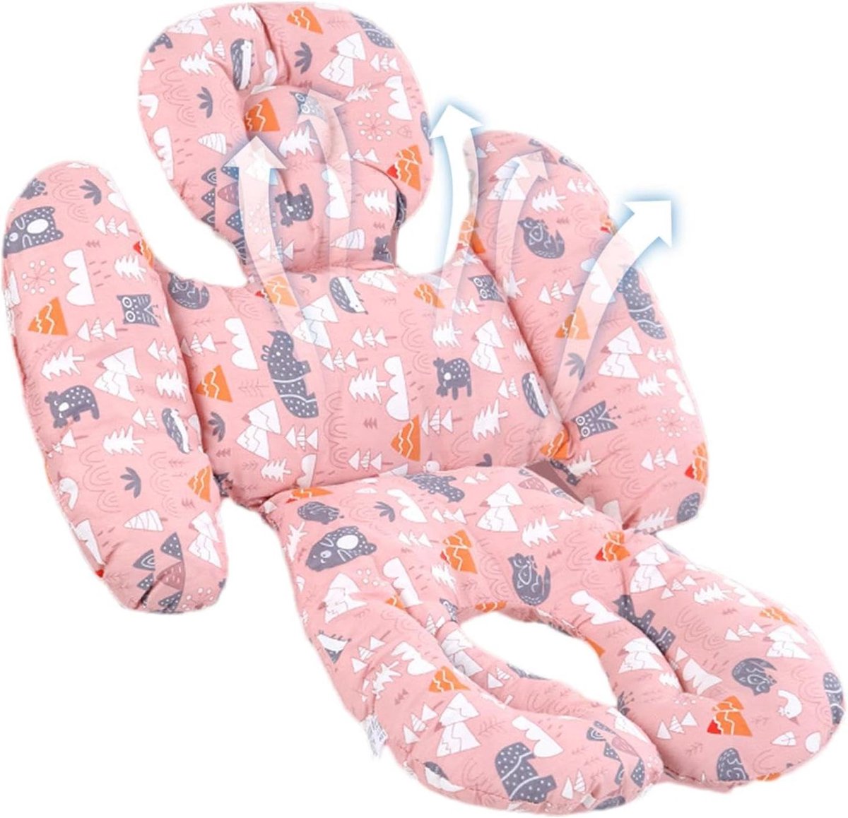 Baby Autostoelkussen - Kinderwagen Inzetstuk - Comfortabel Reizen - Ergonomisch U-Vormig - 72 x 32 cm - Roze Bos