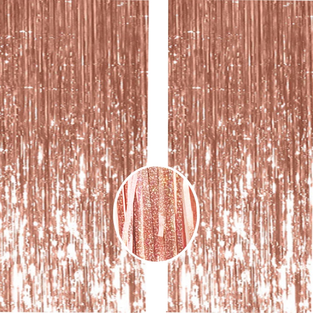 Achtergrond Streamers - AILEXI 2 Pack 3,2 ft x 6,56 ft Metallic Klatergoud Folie Franje Gordijnen voor Photobooth Party Decor