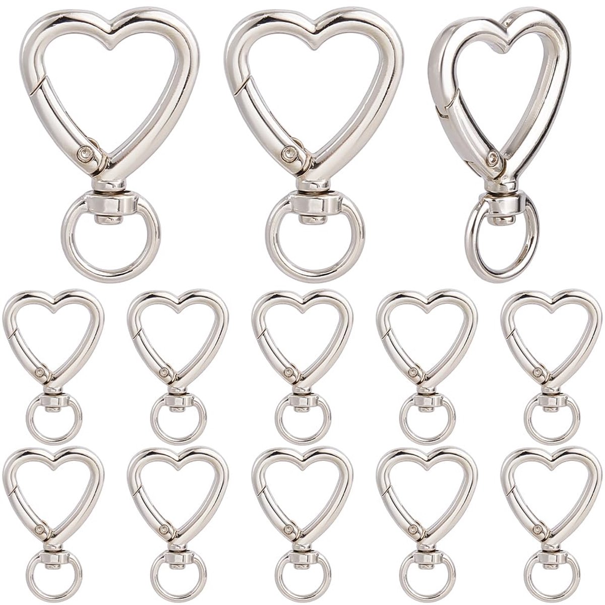 30 stuks hartvormige kreeftsluiting zilveren klauwgespjes bulk metaallegering harten sluitingen haaksluitingen eind gebogen draaibare lanyard klikken sluiting voor sieraden maken armband