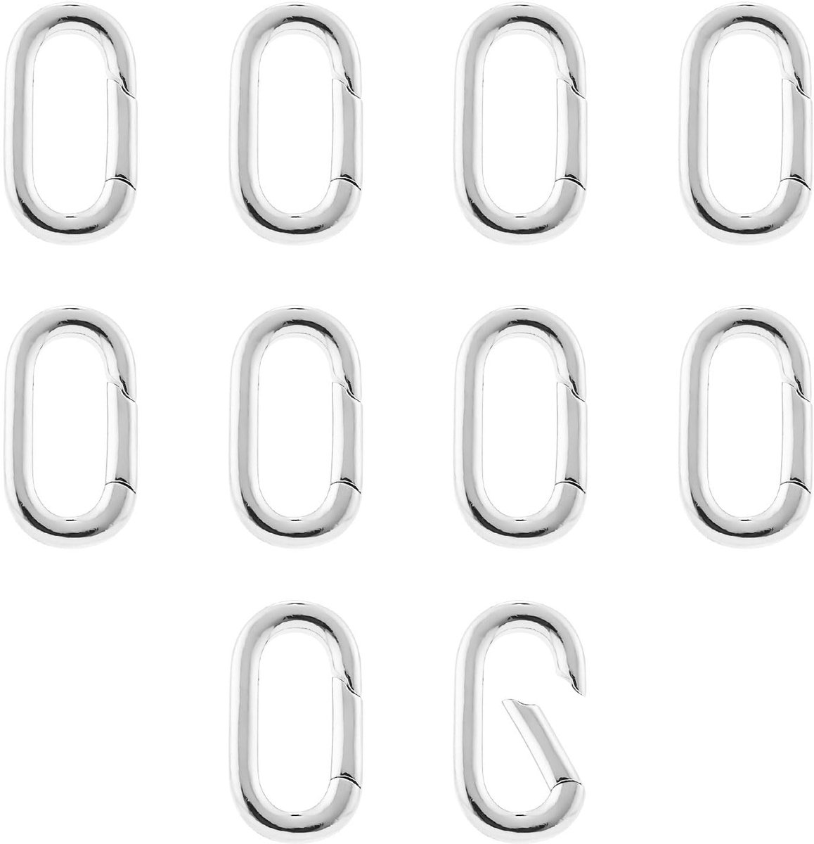 10 stuks karabijnhaken met ovale sluiting, halskettingsverbinders voor sieraden, verlengen of repareren, zilver (14 x 7,8 x 2,2 mm)