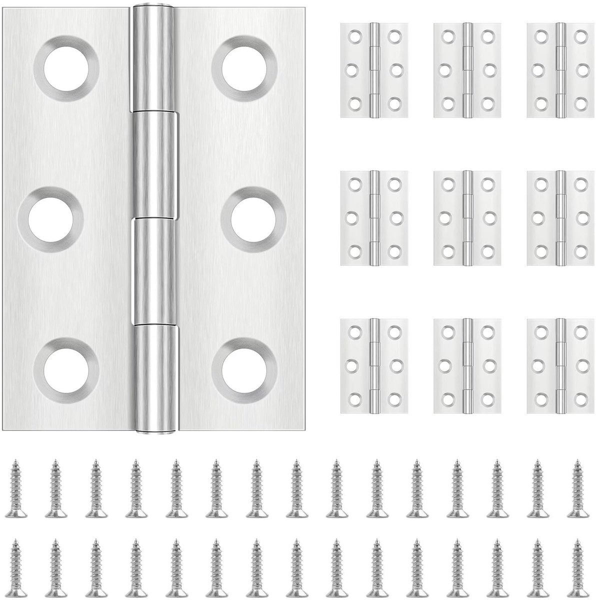 10 Stuks 44mm × 31mm Deurscharnieren - Roestvrij Stalen Scharnieren voor Houten Deur, Poort, Schuur en Stompe Deuren - Interne Montage