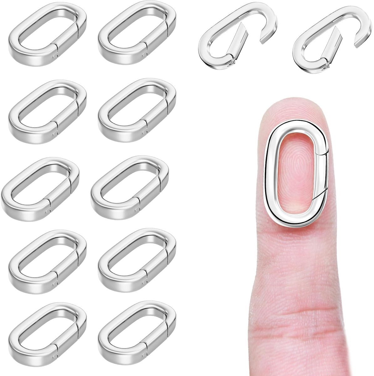 12 stuks ovale sluitingen, ovale sieradensluiting met gesloten veerring, karabijnhaak, halskettingsluitingen en sluitingen voor het maken van sieraden, halskettingen en armbanden