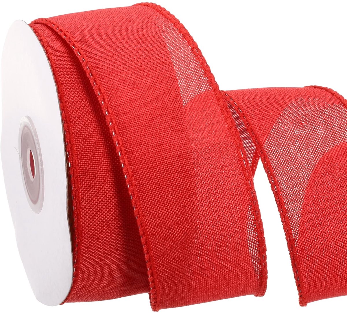 Jute lint met draad 2,5 cm x 25,4 m, lint met bedrade rand, kerstboomdecoratie met handgemaakte geschenkslingers, rood