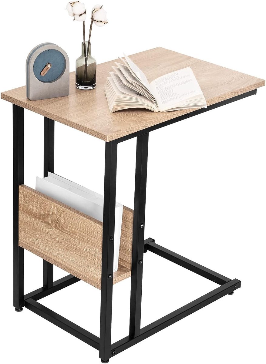 SureDeal® - Bijzettafel - Salontafel - Laptoptafel - Gemaakt spaanplaat - Metaal - Licht eiken