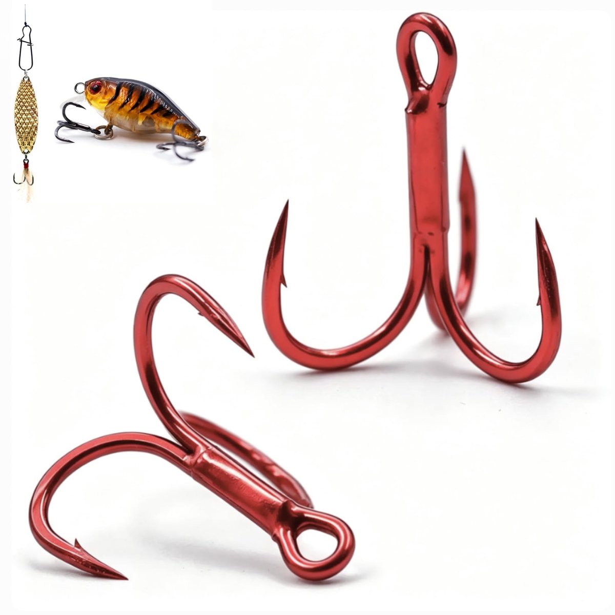 100 stuks, rode drillhaken van koolstofstaal, treble vishaken met weerhaak, sterke scherpe visaccessoires (10#)