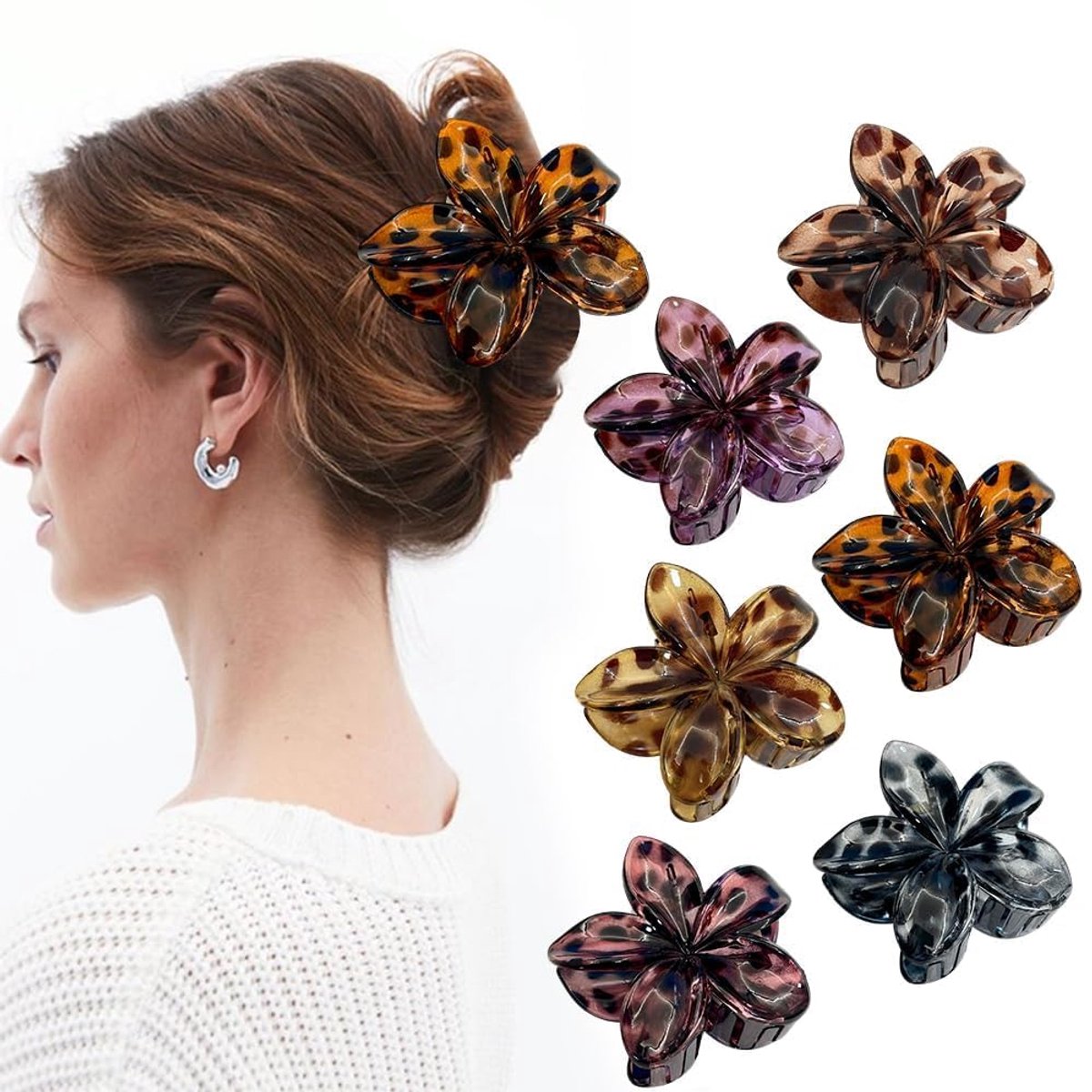 6 stuks haarspelden voor dames, luipaardpatroon, haarspeld, bloemen, antislip, haarklemmen, bevestiging, dun, dik, tang, accessoires voor vrouwen en meisjes