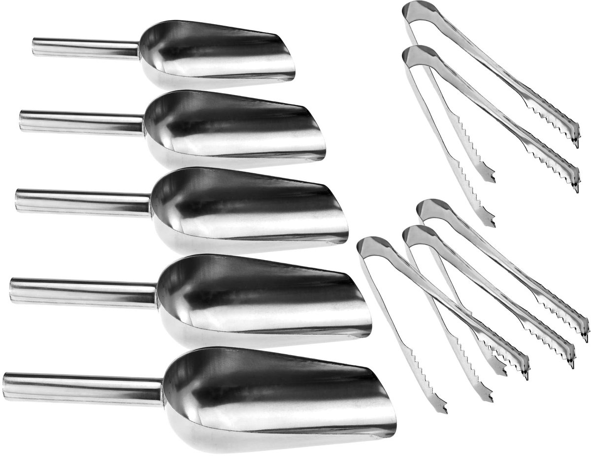 idea 20,3 cm ijsschep & 6 inch ijstang, pick and mix snoep snoep Scooper en tang voor buffet keuken bar bruiloft feesten, roestvrij staal (5x schep & 5x tong)