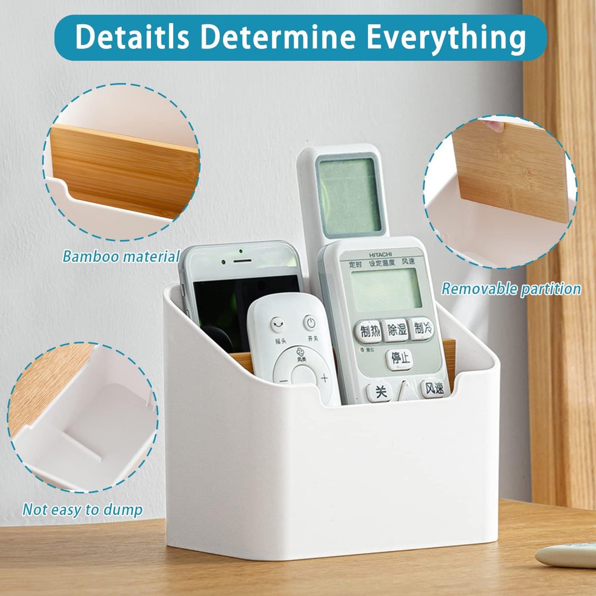 SnelShoppen - Houten Desk Organizer Bureau Organizer 14.2 x 9.2 x 12 cm - Pennenhouder, Remote Control Houder, Stationery Opbergdoos voor Thuis en Kan